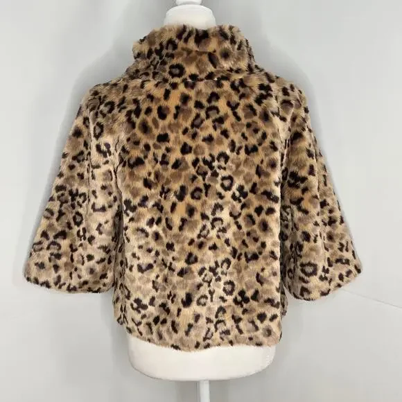 Relativity EUC crop leopard faux fur coat jacket 10 petite brown tan - Picture 3 of 17